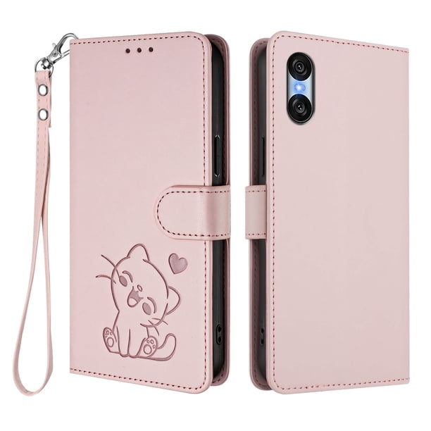 Funda Volteable con Diseño de Gato para Sony Xperia 10 VI, Rosa