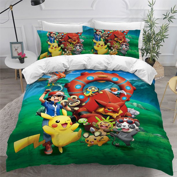 x529 Bed SheetsCartoon Design Children's Bedding Set, Pikachu Duvet Coverr and Pillowcase *cm,Children's Quilt Cover Set With zipper 3-Piece Bedding Set (1 Duvet Cover + 2 Pillow Shams) nj529