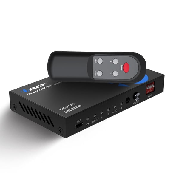 OREI Conmutador HDMI 2.1 8K 2x1 con Extractor de Audio y Control Remoto IR
