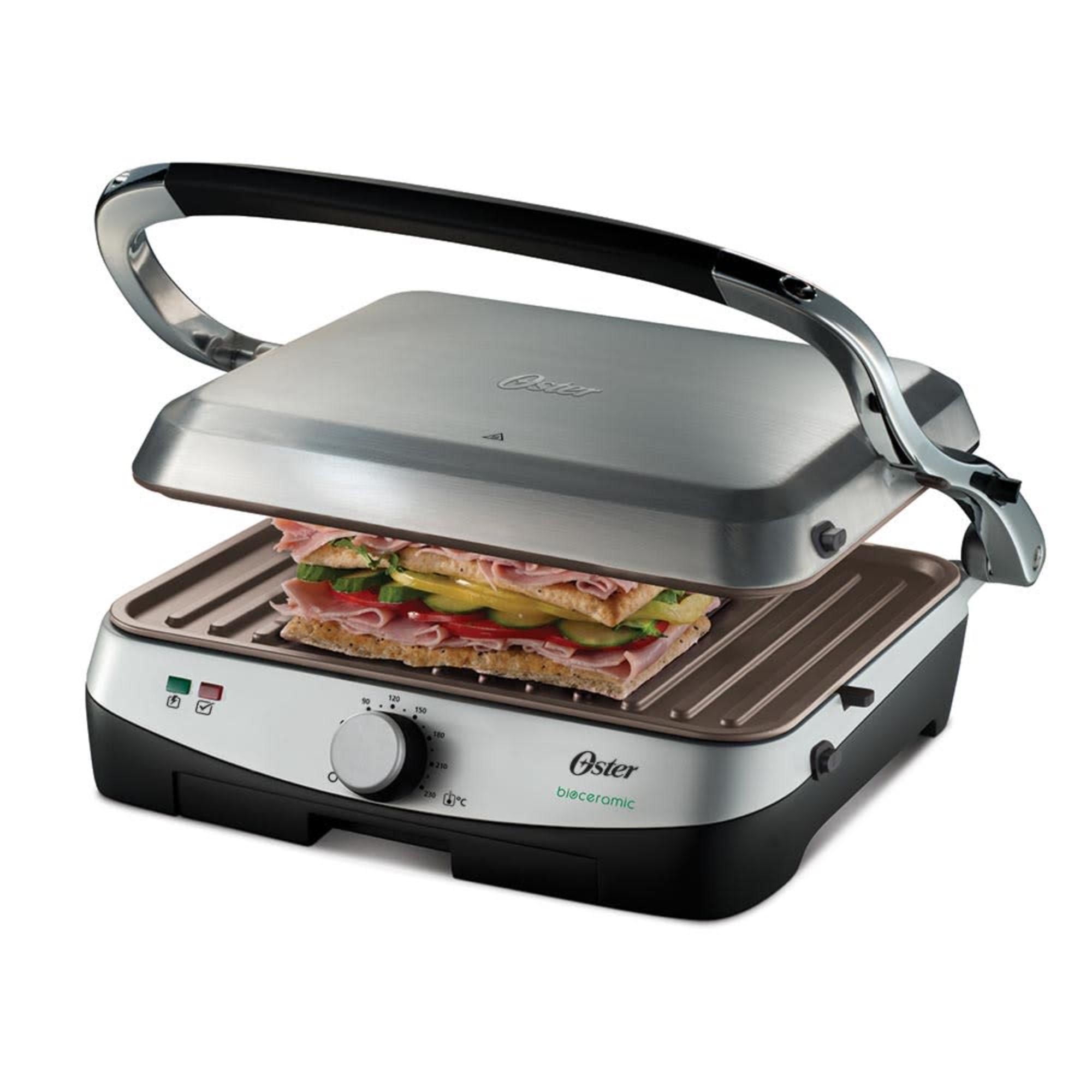 Parrilla Panini Oster Revestimiento Bioceramic Gris
