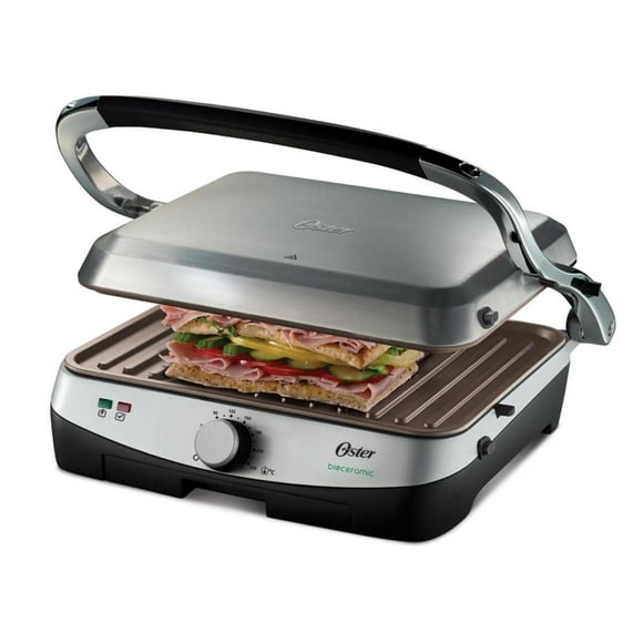 Parrilla Panini 1.400 w Oster revestimiento Bioceramic Gris