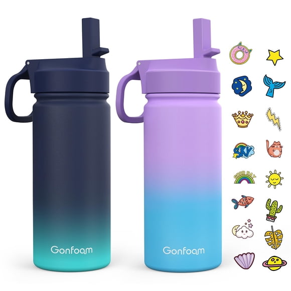 Botella de agua Gonfoam Kids de acero inoxidable, 500 ml, paquete de 2 unidades, azul/morado