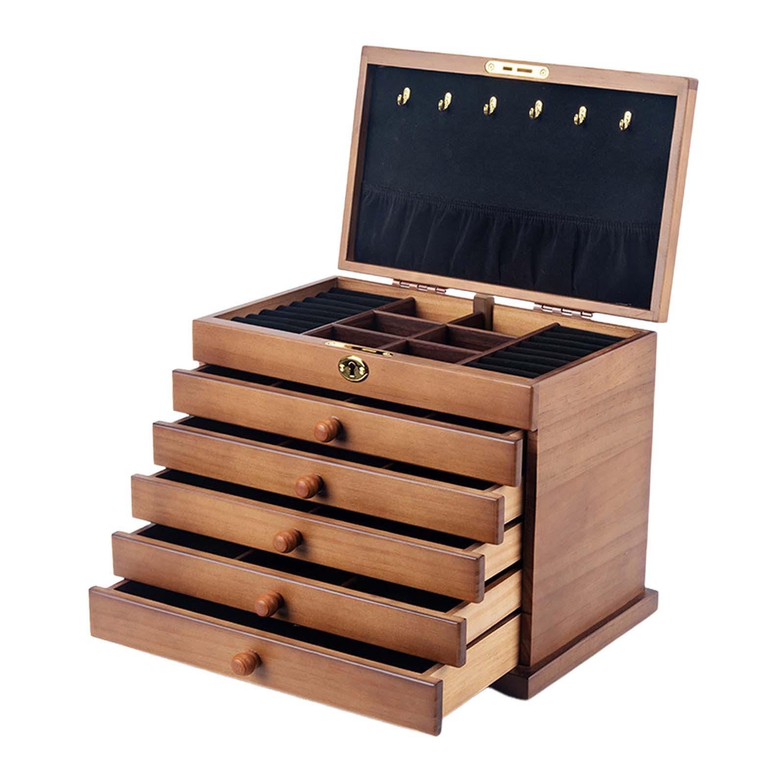 Ioensy - Joyero De Madera Con Cerradura, Caja De Almacenamiento De Joyas Para Broches, Pendientes, Anillos, Gancho, Forro Negro