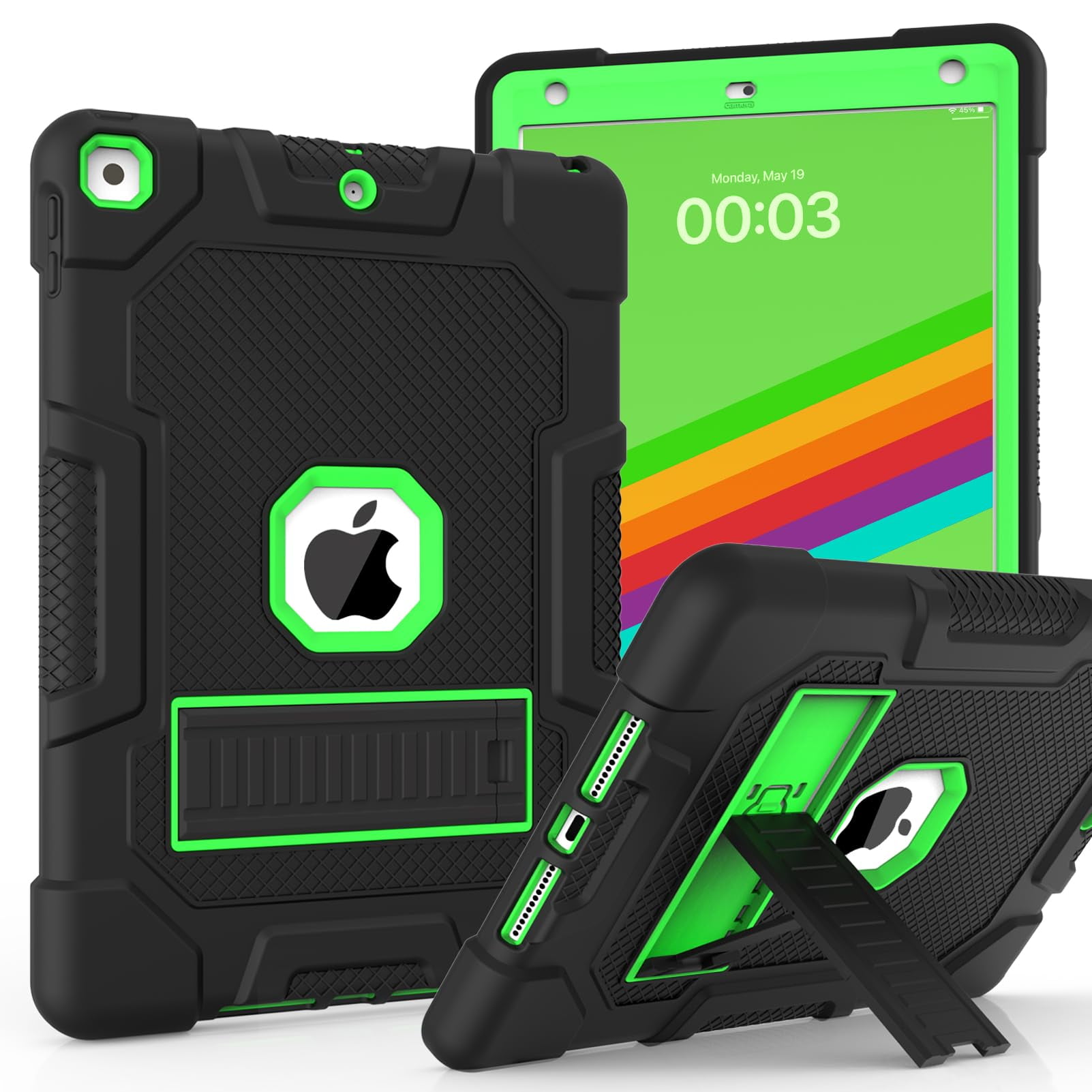 Timism - Funda Para Ipad De 9ª 8ª Y 7ª Generación Con Soporte Color Negro Y Verde