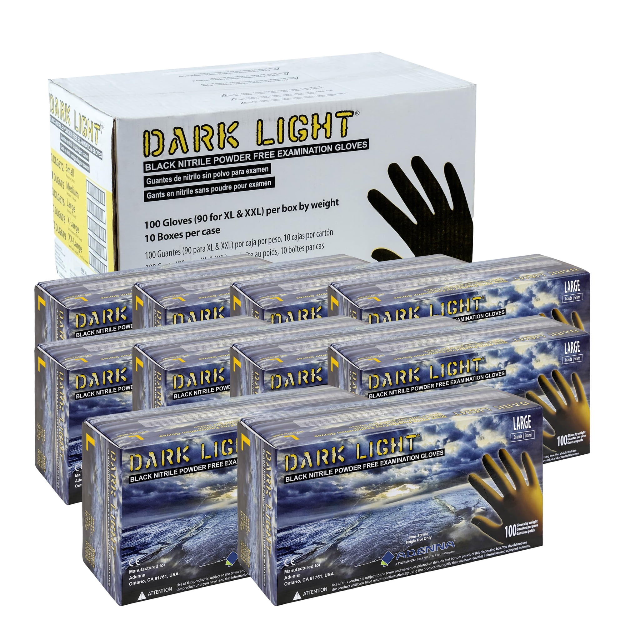 Adenna - Guantes Dark Light De Nitrilo Sin Polvo 9 Mil Negros Grandes