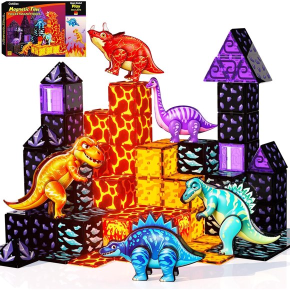 Dinosaur Toys Magnetic Tiles, 5 Movable Lava Dinosaur Toys