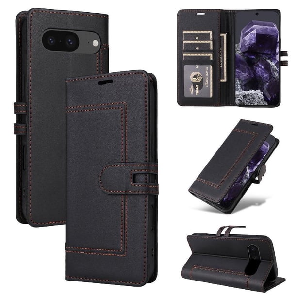 Premium Wallet Case for Google Pixel 8 with Card Slots & Kickstand, Flip Cover Black