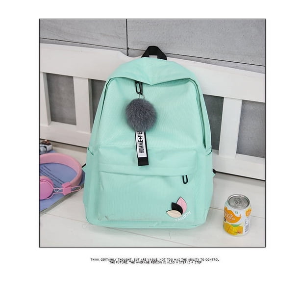 Korean Nylon Casual Women Backpack Canvas Book Bags Preppy Style School Back Bags for Teenage Girls Fur Ball Toy Bag