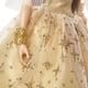 thumbnail image 3 of Vestido dorado de pelo negro para muñeca navideña Barbie Signature 2023, 3 of 6