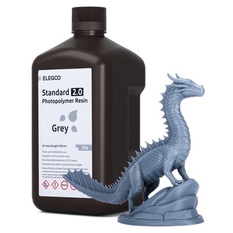 Resina Elegoo Upgrade Standard 2.0 Para Impresora 3D De 2 Kg, Color Gris