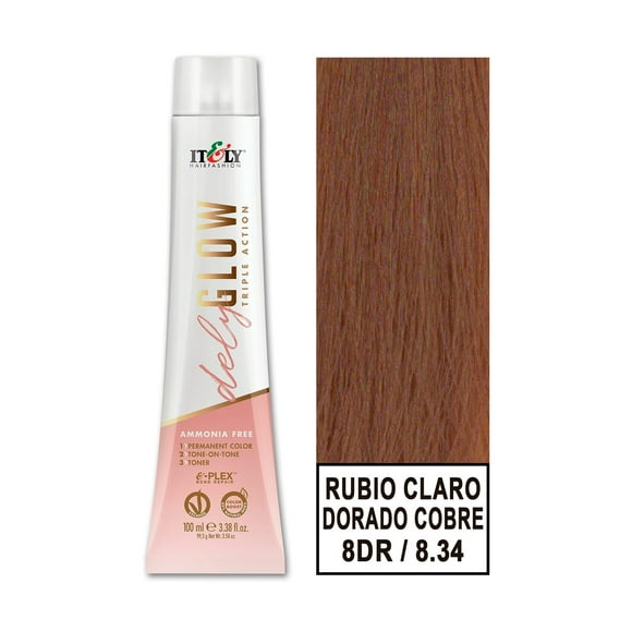 Tintura Permanente Sin Amoniaco Delyglow 100ml (Rubio Claro Dorado Cobre 8.34 8DR)