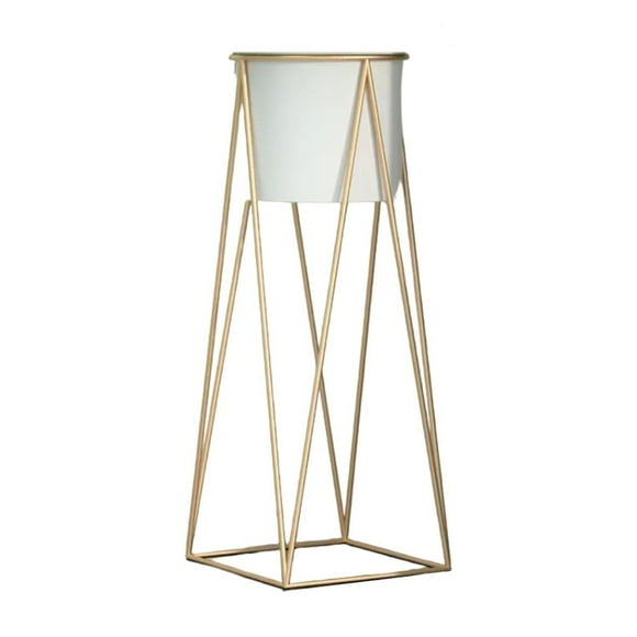 Porta Macetero Pedestal Maceta Plantas Blanco Dorado Mediano