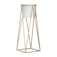 Fliperex - Porta Macetero Pedestal Maceta Plantas Blanco Dorado Mediano