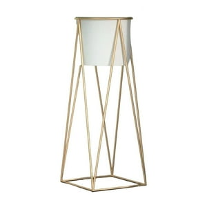 Fliperex - Porta Macetero Pedestal Maceta Plantas Blanco Dorado Mediano Blanco
