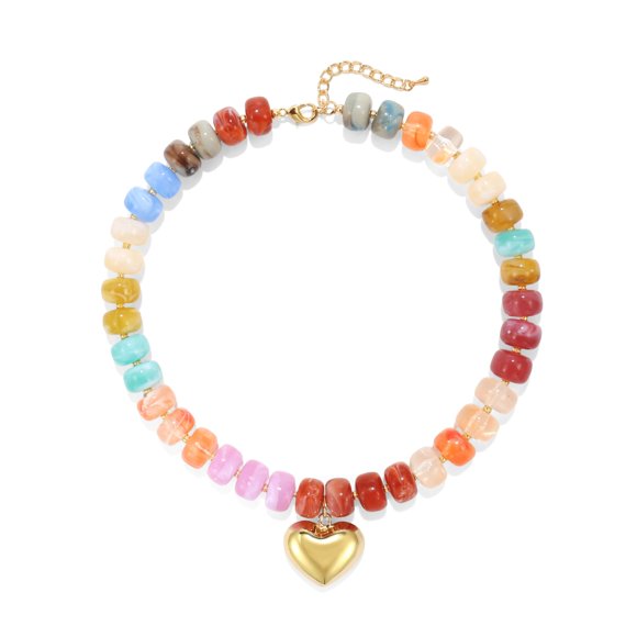 Collar Wassazi Boho con colgante de corazón de acrílico colorido