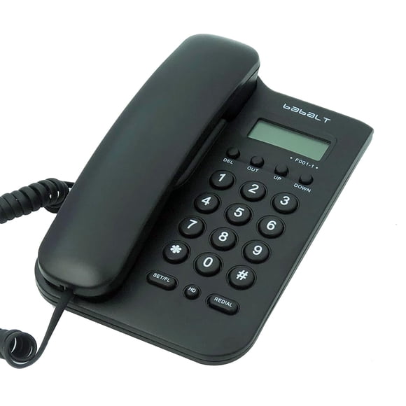 Teléfono fijo con cable TelPal, identificador de llamadas, pantalla LCD, negro