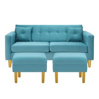 Bodevir - Sofa New Retro 3C + 2 Pouf Felpa 01 Turquesa