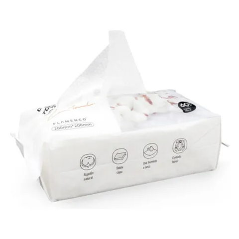 Toalla Facial Desechable Algodon 20X20 60Pcs Flamenco