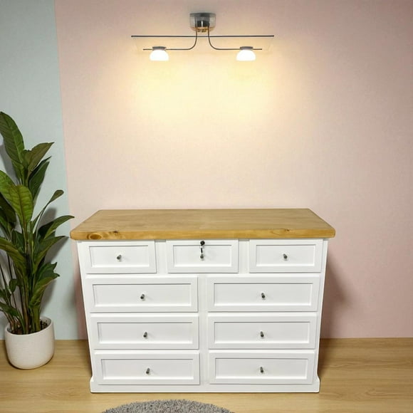 Cómoda de madera de pino 9 Cajones Malmo Color Blanco Miel