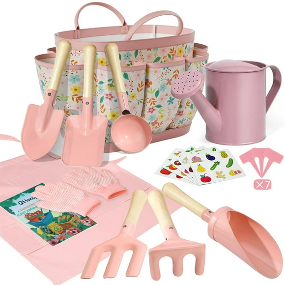 Set de jardinería Qtioucp Kids con bolsa, regadera y herramientas