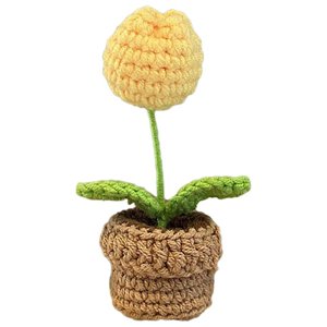Magideal - Flores De Ganchillo Hechas A Mano, Maceta Para Decoración Del Hogar, Decoración Para Tablero, Pequeñas Plantas En Macetas Para Adornos De Estante Flor Amarilla