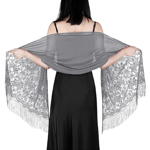 Floral Lace Scarf for Women - Lightweight Shawl Wrap with Fringe for Evening Dresses and Weddings