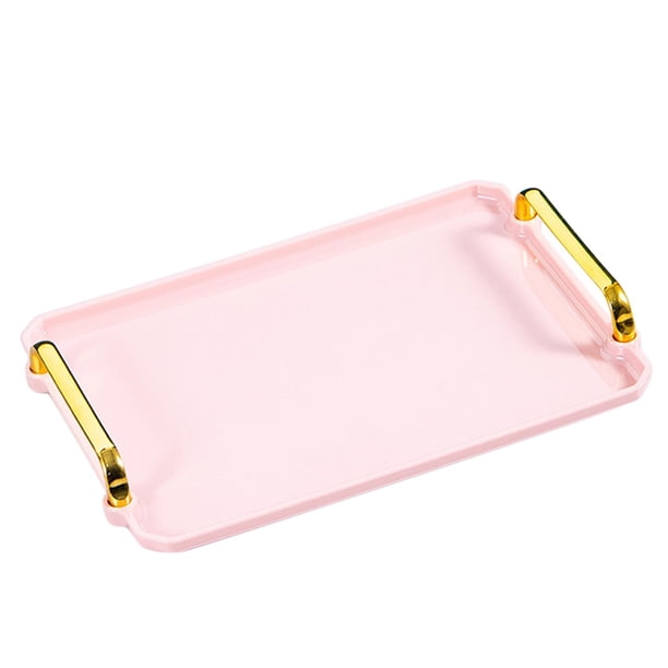 Bandeja de Plástico con Asas, Juego de Bandejas para Servir de Restaurante Antideslizantes Rectangulares Multiusos para Fiestas, Mesa de Café, Cocina , rosa S
