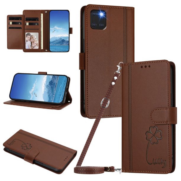 Funda Cartera Trébol para Samsung Galaxy Note 10 Lite con Ranuras Tarjetas y Carga Inalámbrica Marrón