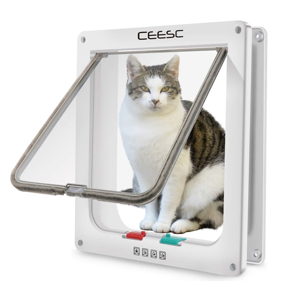 Tapa Cat Door CEESC, extra grande, blanca, ABS, con cierre de 4 posiciones