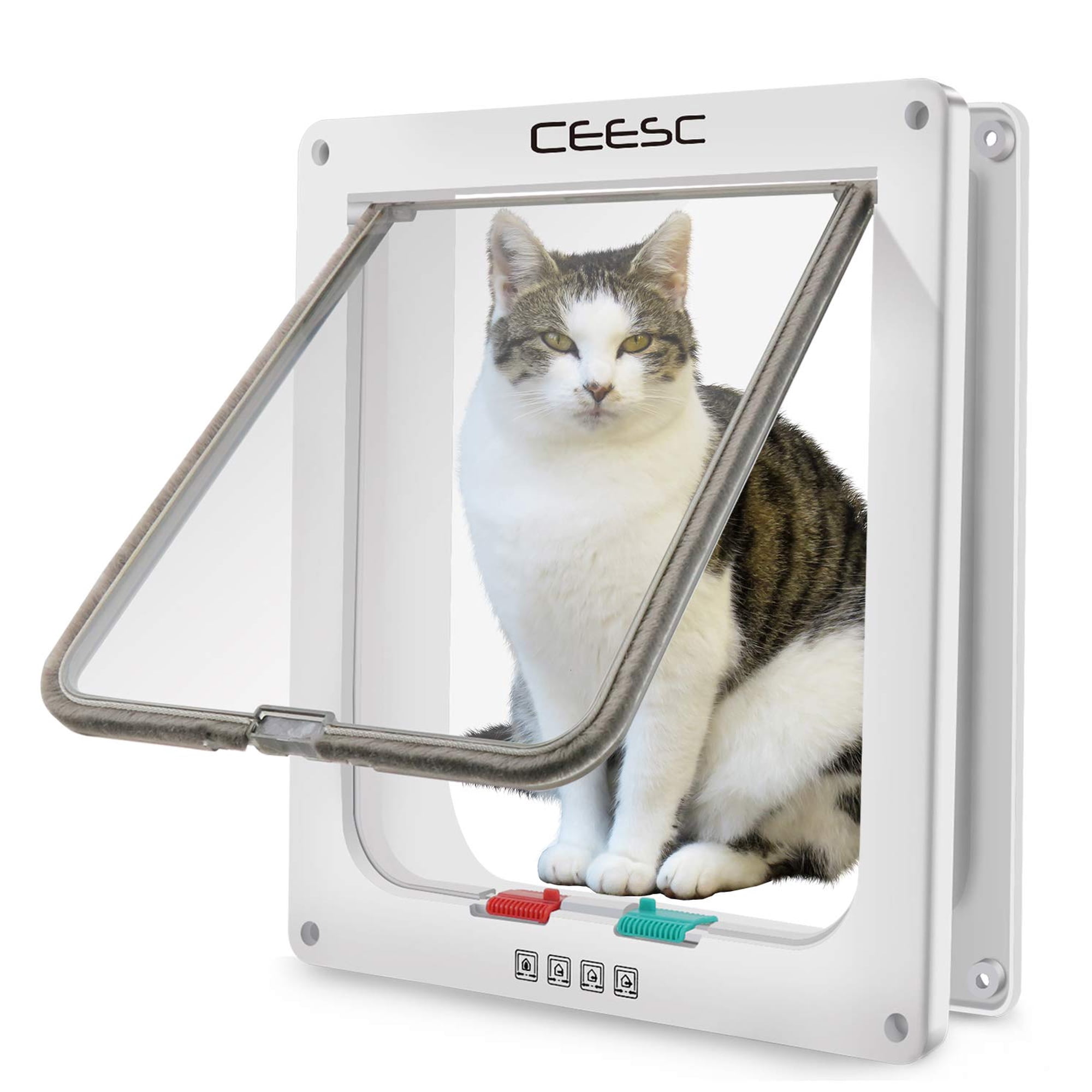Tapa Cat Door Ceesc, Extra Grande, Blanca, Abs, Con Cierre De 4 Posiciones