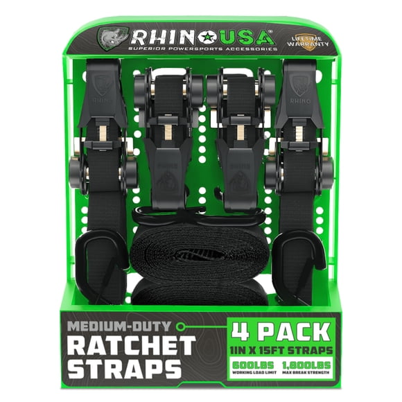Correas con Trinquete Rhino USA, 4 Piezas, 1 in x 15 ft, 600 lb