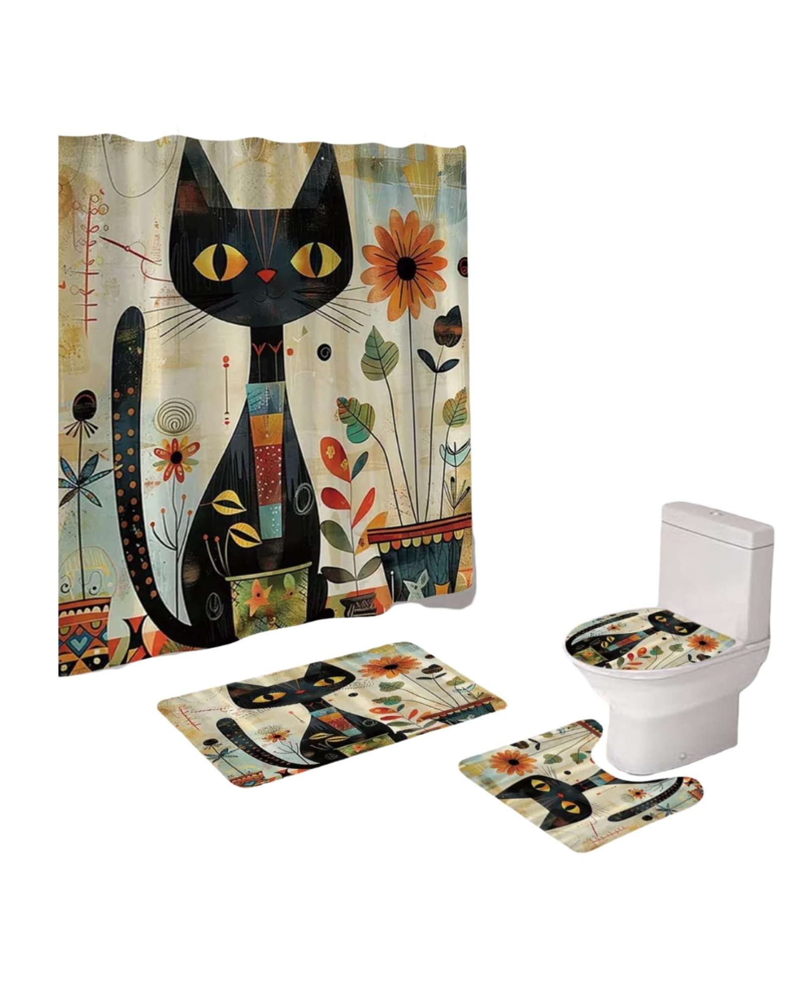 Mylhogar - Set De Baño 5 Piezas Cortina Mas Alfombras Mas Forro De Ducha