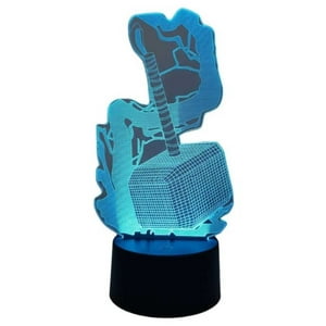 Lelumania - Lampara Ilusion 3D Martillo Thor De 7 Colores, Base Touch