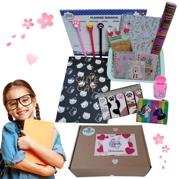 Set de Regalo, Papelería Kawaii, Lápices, Libretas, Sacapuntas