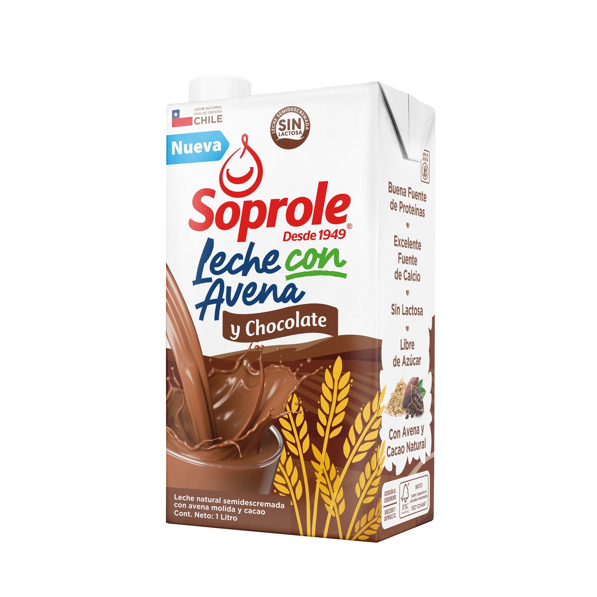 Leche Semidescremada Con Avena Sabor Chocolate Caja 1 Soprole