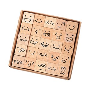Magideal - 25 Uds Mini Sellos De Madera Proyecto Diy Artesanías Hechas A Mano Sellos De Goma Madera Diario Juego De Sellos Para Planificador Feliz Fabricación De Expresiones De Dibujos Animados