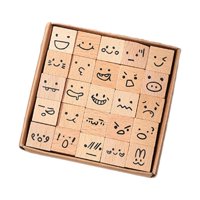 Magideal - 25 Uds Mini Sellos De Madera Proyecto Diy Artesanías Hechas A Mano Sellos De Goma Madera Diario Juego De Sellos Para Planificador Feliz Fabricación De Expresiones De Dibujos Animados