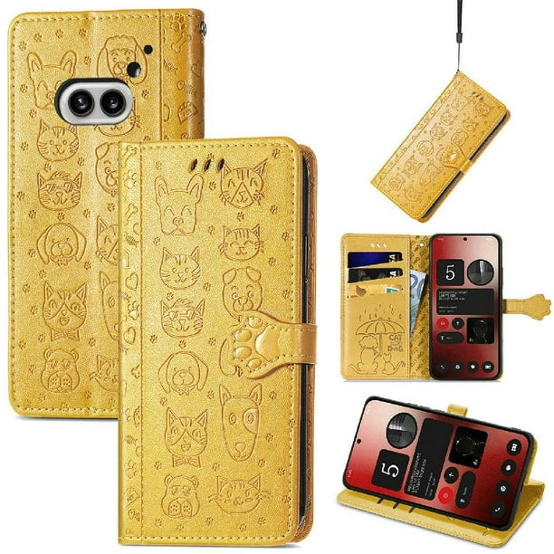 Funda Cartera FOXDOCK para Nothing Phone 2A , Flip PU con Relieve de Gatos y Perros, Tarjetero y Soporte