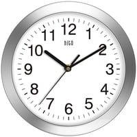 Reloj De Pared Hito Silent Con Tapa De Cristal De 10 Pulgadas Y Aluminio Plateado