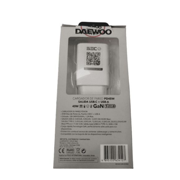Cargador Usb Pd45w Di-pd452-eu Salida Usb-c + Usb-a