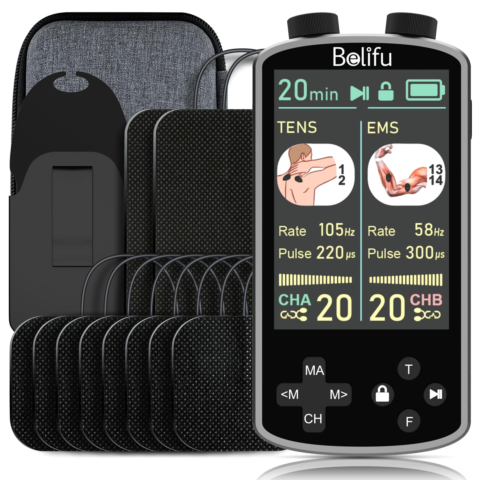 Estimulador Muscular Tens Ems Belifu 4 En 1, 36 Modos, 600mah