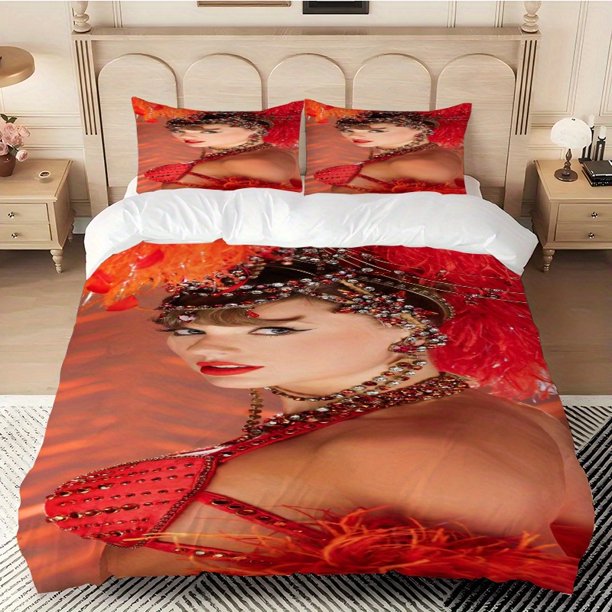 T-Swifties Red Feather Stage Performance Digital Print Bedding 1 Duvet Cover + 2 Pillowcases