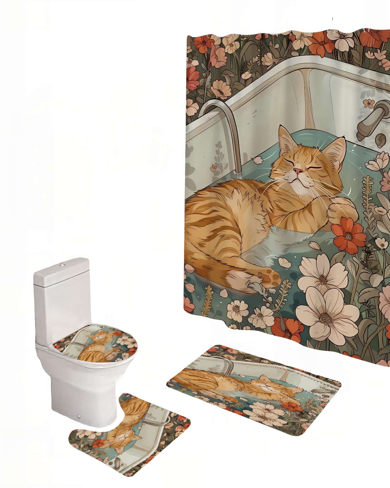 Genérico - Set De 4 Piezas Para Baño Con Estampado 11