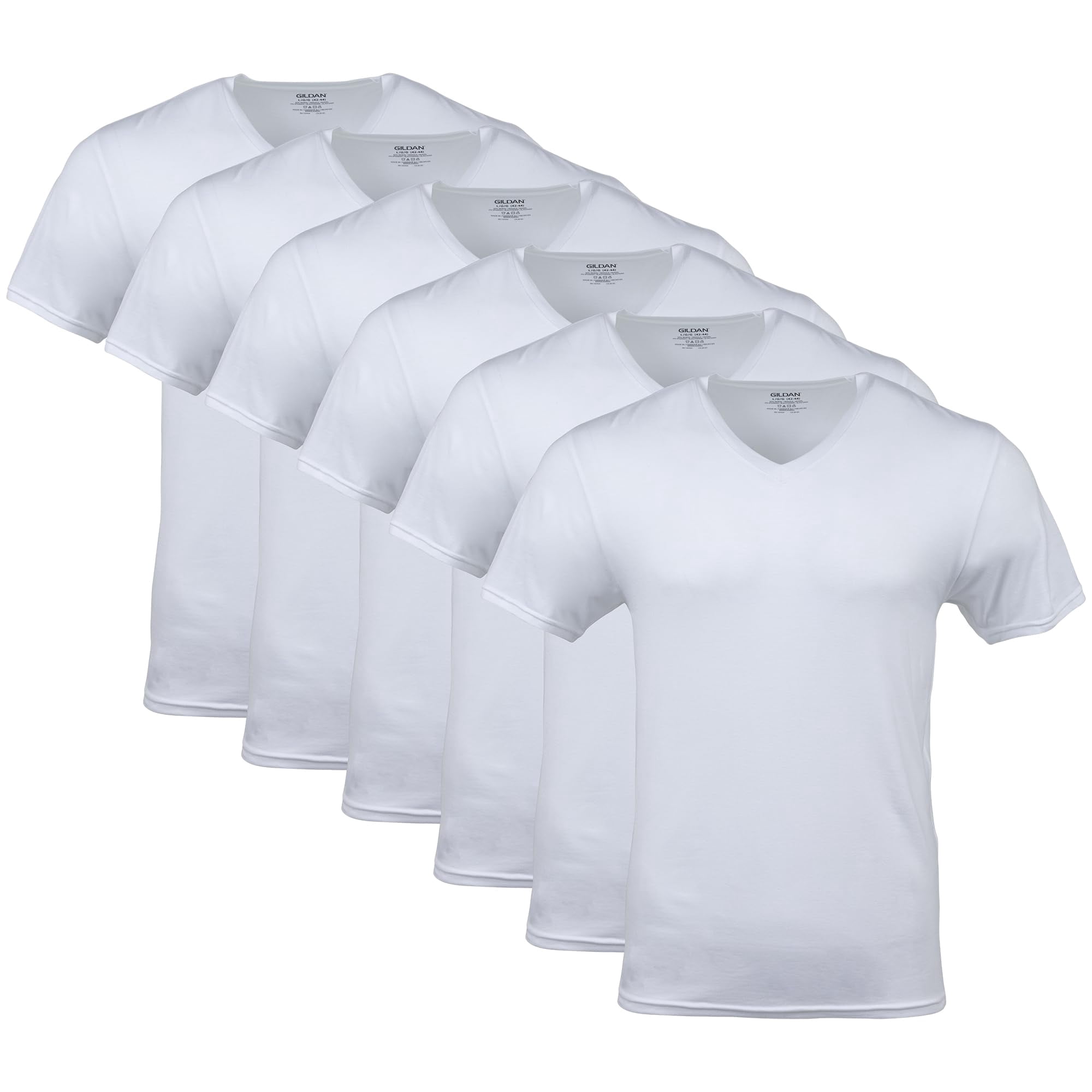 Camiseta Gildan Con Cuello En V Para Hombre G1103 Blanca Talla L (paquete De 6)