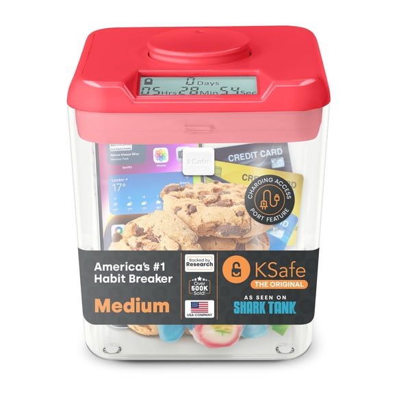 Contenedor Time Lock Kitchen Safe, tamaño mediano, rosa, con puerto de acceso