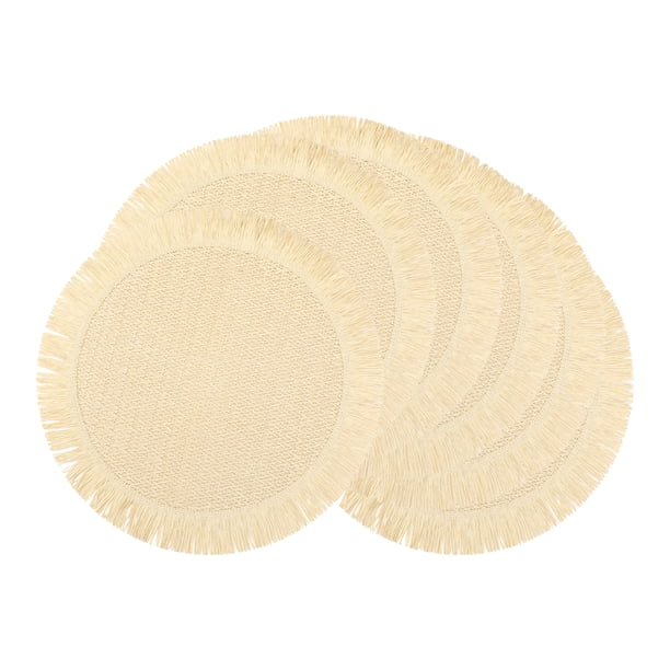 Juego de manteles rústicos de 6 manteles tejidos para decoración de mesa de comedor, mantel redondo para mesa de cocina, limpiar con un paño, beige, 15 pulgadas
