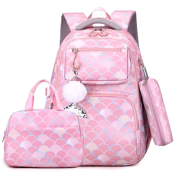 2024 NEW Multifunctional Fish Scale Printed Backpack Girls Schoolbag High Quality Nylon School Bags with Lunchbag and Pencilbag