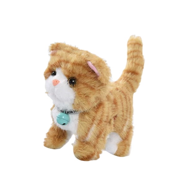 Juguete electrónico de simulación de mascota que camina maullando y menea la cola, versátil para niños pequeños, 18 x 10 x 17 cm, con función de graba Rayas amarillas