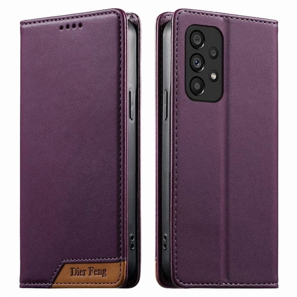 Funda Tipo Cartera de Cuero Sintético para Samsung Galaxy A53 5G Bloqueo RFID, con Ranuras para Tarjetas y Bolsillo para Efectivo, Cierre Magnético Fuerte Morado