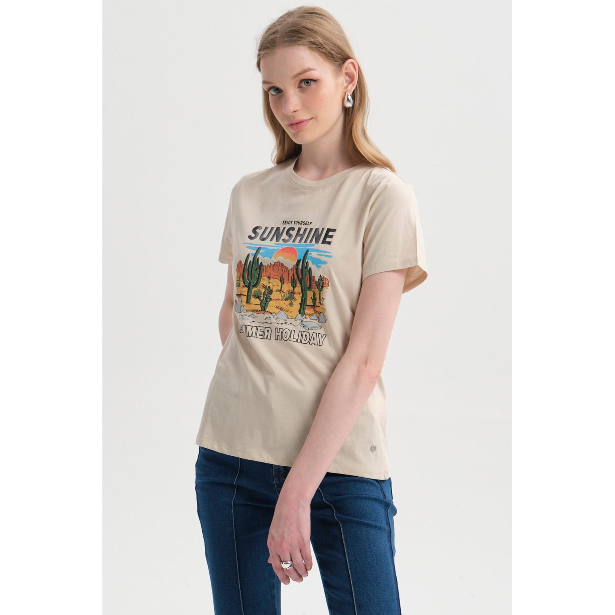 Fashionspark - Polera Mujer Básica Print Beige Claro